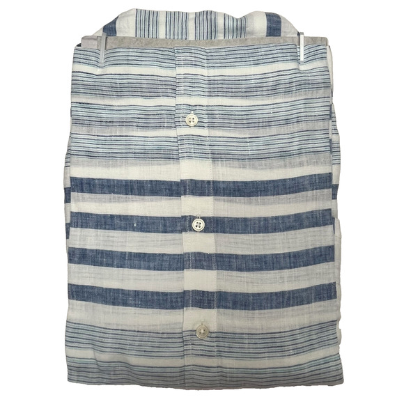 UNTUCKit Womens Vietti Linen Shirt Blue White Striped Button Up L Sleeve 14 NWT - Picture 2 of 12